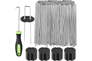 161 Packs 6 Inch Landscape Staples Kit, Heavy Duty Anti-Rust Steel U Shaped Galvanized Garden Stakes, 80 Garden Staples, 80 F