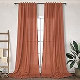 Terracotta Curtains 84 Inch Length for Living Room 2 Panels Back Tab Pocket Drapes Light Filtering Semi Sheer Flax Linen Burnt Orange Brown Red Rust Curtain for Bedroom Boho Farmhouse Decor 52x84 Long