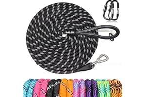 ZALER Long Dog Leash, 50 feet 30ft 20ft 15ft 10ft Dog Training Lead, Heavy Duty Reflective Check Cord Recall Leash for Dogs Training, Playing, Camping, or Backyard (10FT, Black)