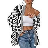 Pink Queen 2026 Checkered Cardigan Sweaters for Women Casual Long Sleeve Plaid Knit Outwear Coats with Pockets