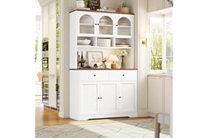 FINETONES 71" Pantry Cabinet, Tall Kitchen Pantry Storage Cabinet with Microwave Stand, Modern Kitchen Hutch Food Pantry with Open Countertop and Adjustable Shelf for Dining Room