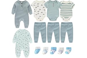 Ruliby Baby Bodysuit and Pant Sets Ribbed Romper Soft Newborn Boy Girl Clothes Outfits Layette Gift Set