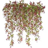 PASYOU Artificial Vine, Hanging Ivy Sweet Potato Leaves Plastic Plants Foliage Vines, UV Resistant Greenery Fake Flowers for Indoor Outdoor Garden Door Wall Wedding Party Table Decoration Red 4 Pack