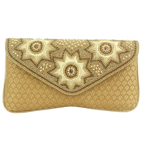 Bagaholics Ethnic Beads and Pearls Silk Clutches with Diamond Studded Cocktail Clutches with Embroidery and Kundan Work Clutches Ladies Purse Gift for Women