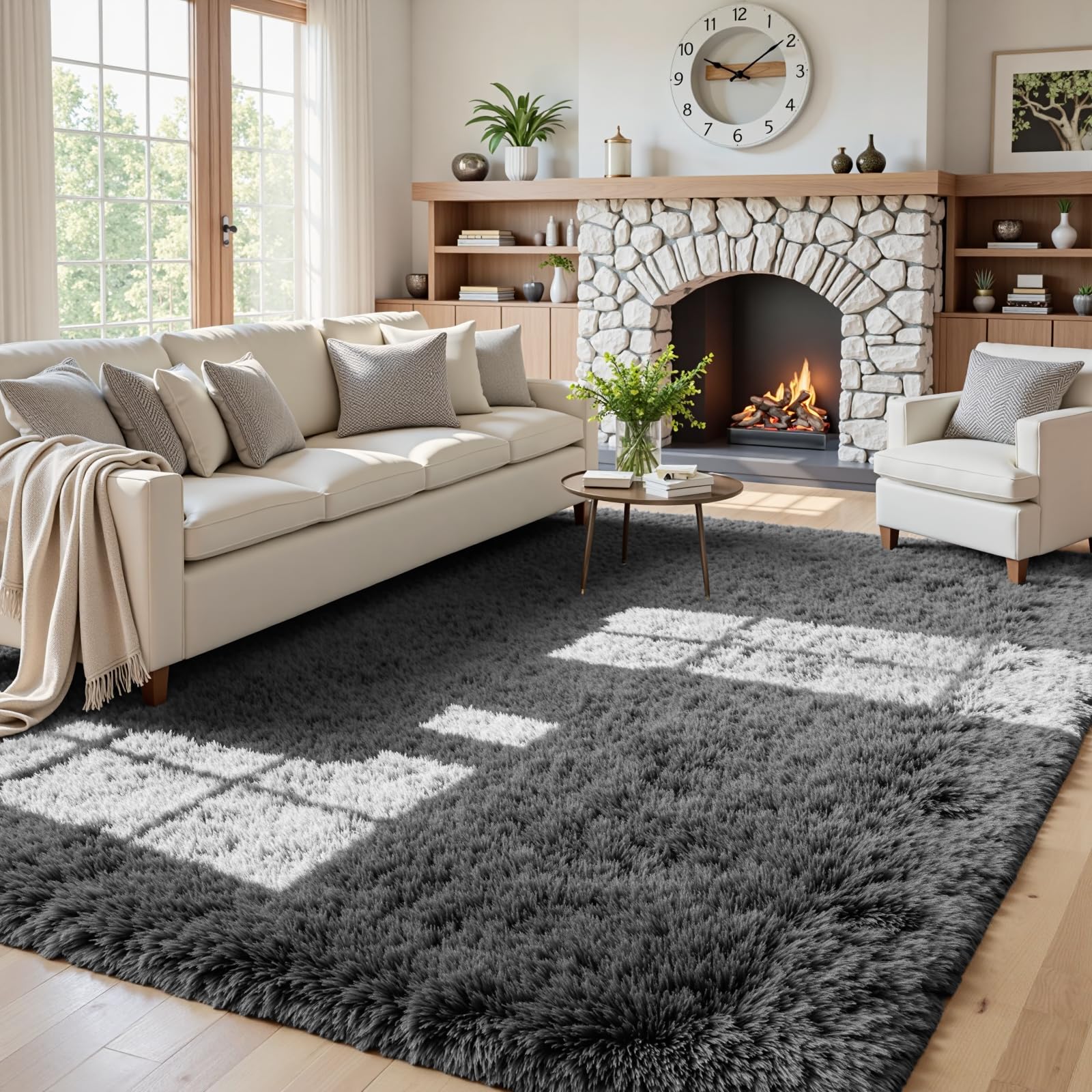 5x8 Area Rugs for Living Room: Soft Fluffy Shag Grey Rugs for Bedroom, Non Slip Large Fuzzy Plush Rug Indoor Floor Carpet for Nursery Kids Boys Girls Room, Dorms, Playroom, Modern Home Decor