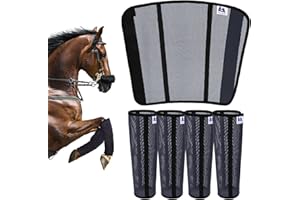 TAILNERY Fly Boots for Horses Set of 4 - Edge-Curved Design for Optimal Fit, Non-Sag Dual Stay System, Breathable Mesh for Comfort, Reduces Stomping & Fatigue (Medium to Large, Dark Blue)