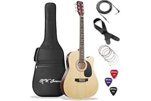 Jameson Guitars Full Size Thinline Acoustic Electric Guitar with Free Gig Bag Case & Picks Natural Right Handed