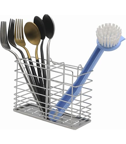 304 Stainless Steel Utensil Drainer Caddy - 3 Compartment Knife Fork Holder With Hooks For Sink Dish Rack, 20x9cm