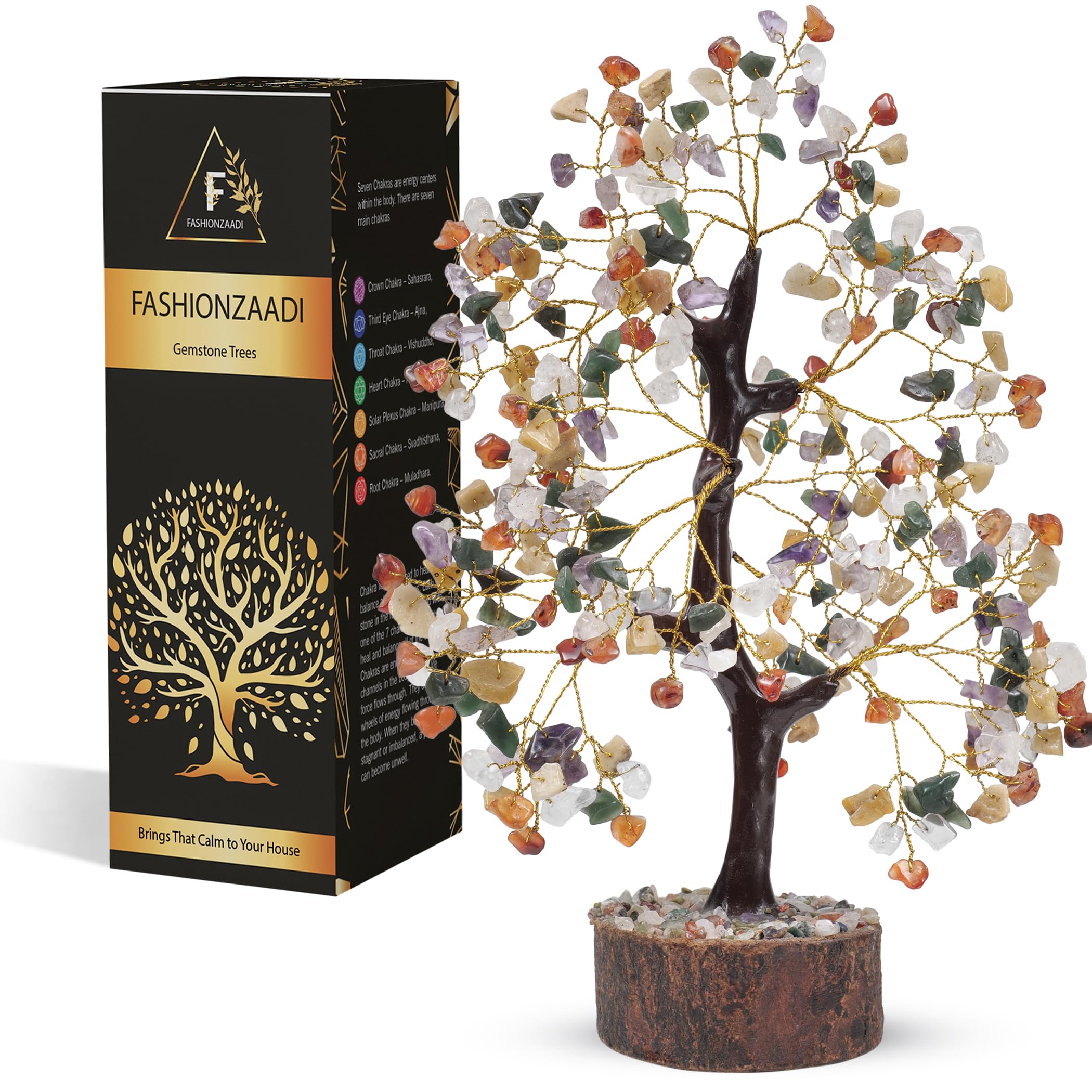 Mix Chakra crystal tree, crystals and gemstones tree of life Feng Shui bonsai crystal tree, decorative home accessories, house warming gifts new home, gifts for women birthday unique, 10-12 inch
