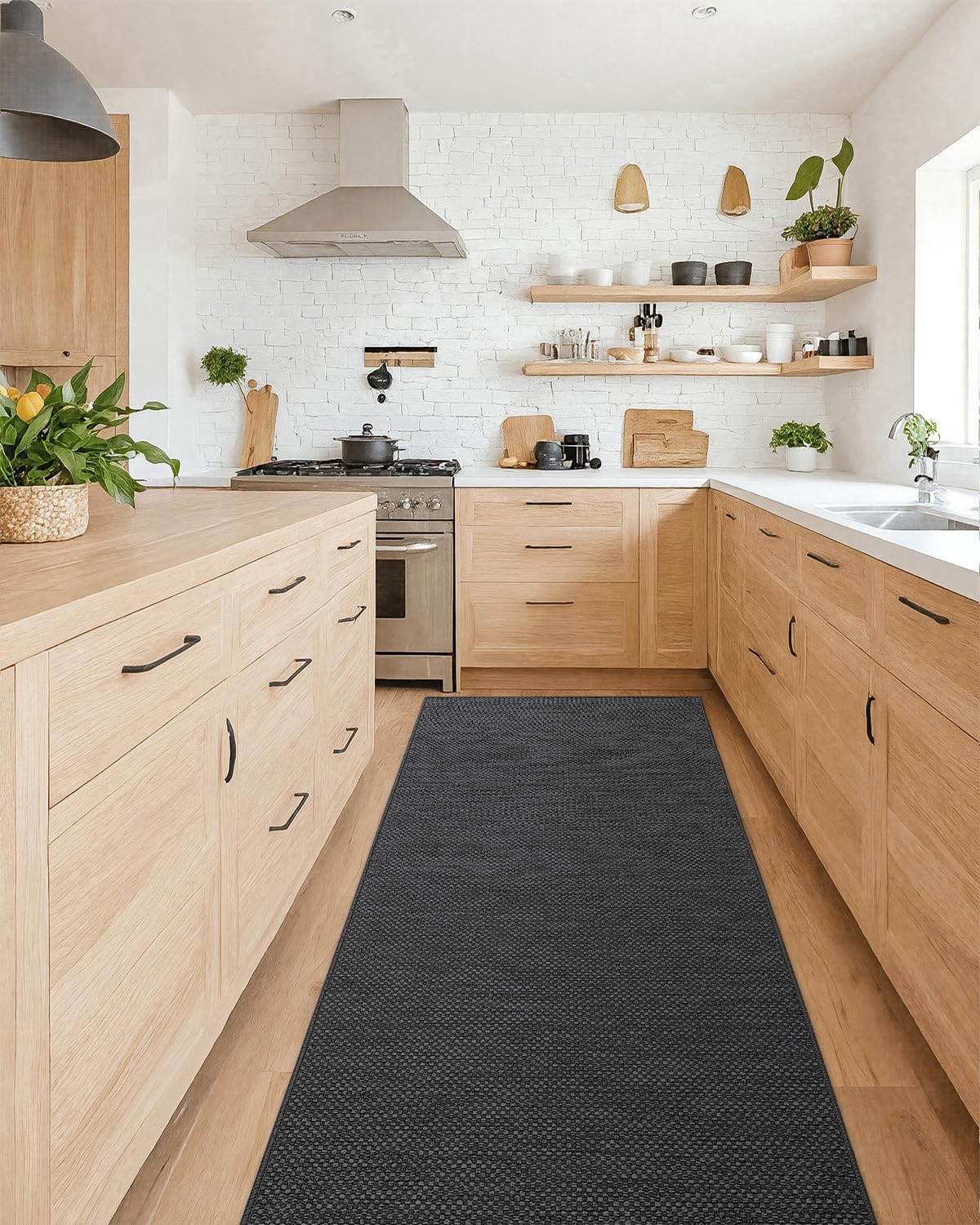 COLOR&GEOMETRY Kitchen Rugs Non Slip Washable 65x240cm, 4mm Thin Woven Rubber Backed Kitchen Runner Rug, Absorbent Easy to Clean Floor Mats for in Front of Sink, Laundry Room, Hallway, Grey — image 1