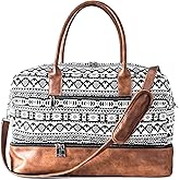 MyMealivos Canvas Weekender Bag, Overnight Travel Carry On Duffel Tote with Shoe Pouch (black)