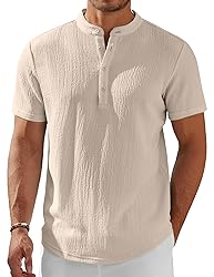 COOFANDY Men's Beach Henley Shirt Short Sleeve