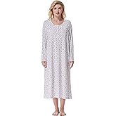 Keyocean Nightgowns for Women with Pockets Soft Cotton Comfy Lightweight Long Sleeves Ladies Nightdress