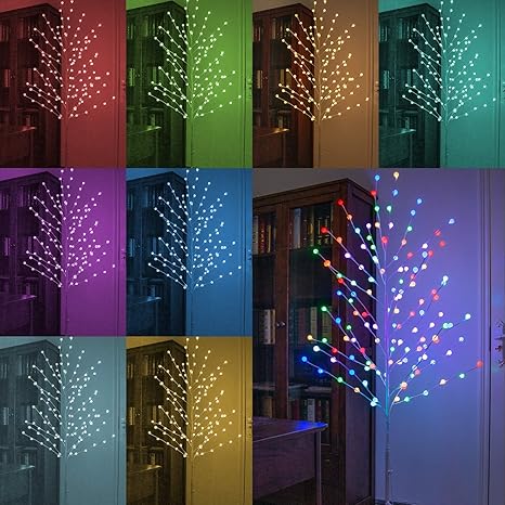 Amazon Com Vanthylit Pre Lit White Tree Light With 6ft 135led Frosted Ball Ornaments Rgb And Warm White For Christmas Party Wedding Decorations Indoor Outdoor Home Kitchen