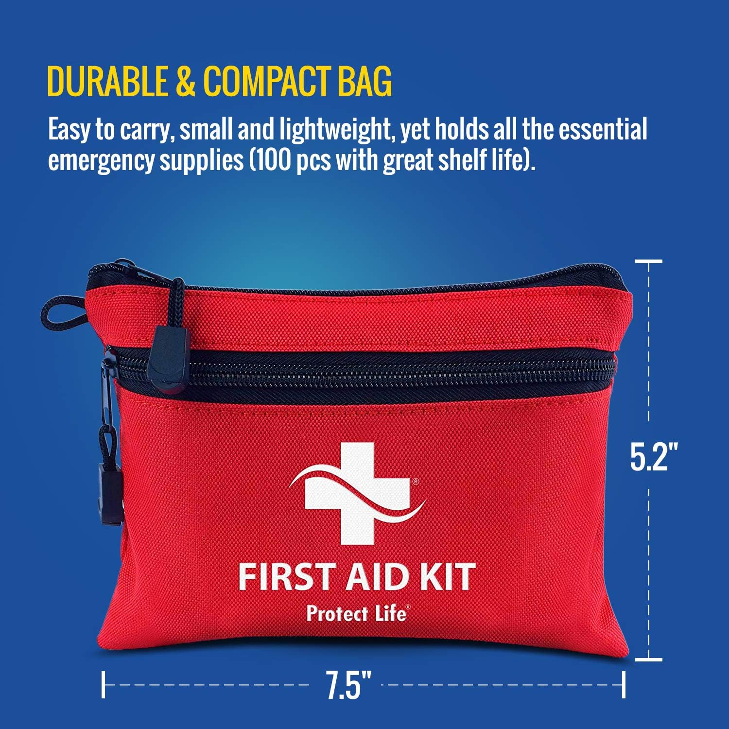 First Aid Kit - 100 Piece - Small First Aid Kit for Camping, Hiking, Backpacking, Travel, Vehicle, Outdoors - Emergency & Medical Supplies: Health & Personal Care