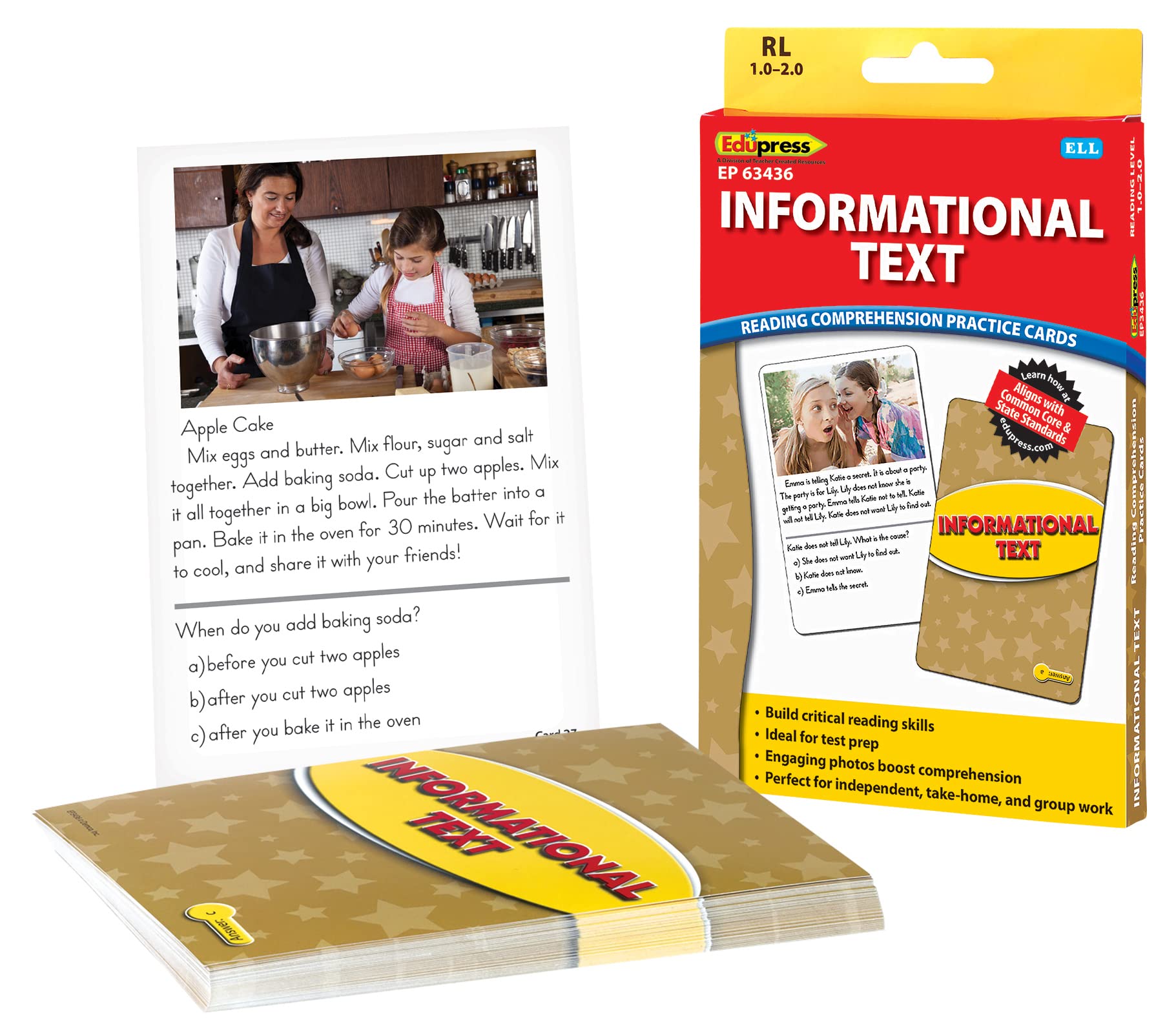 Edupress Reading Comprehension Practice Cards, Informational Text, Yellow Level (EP63436)