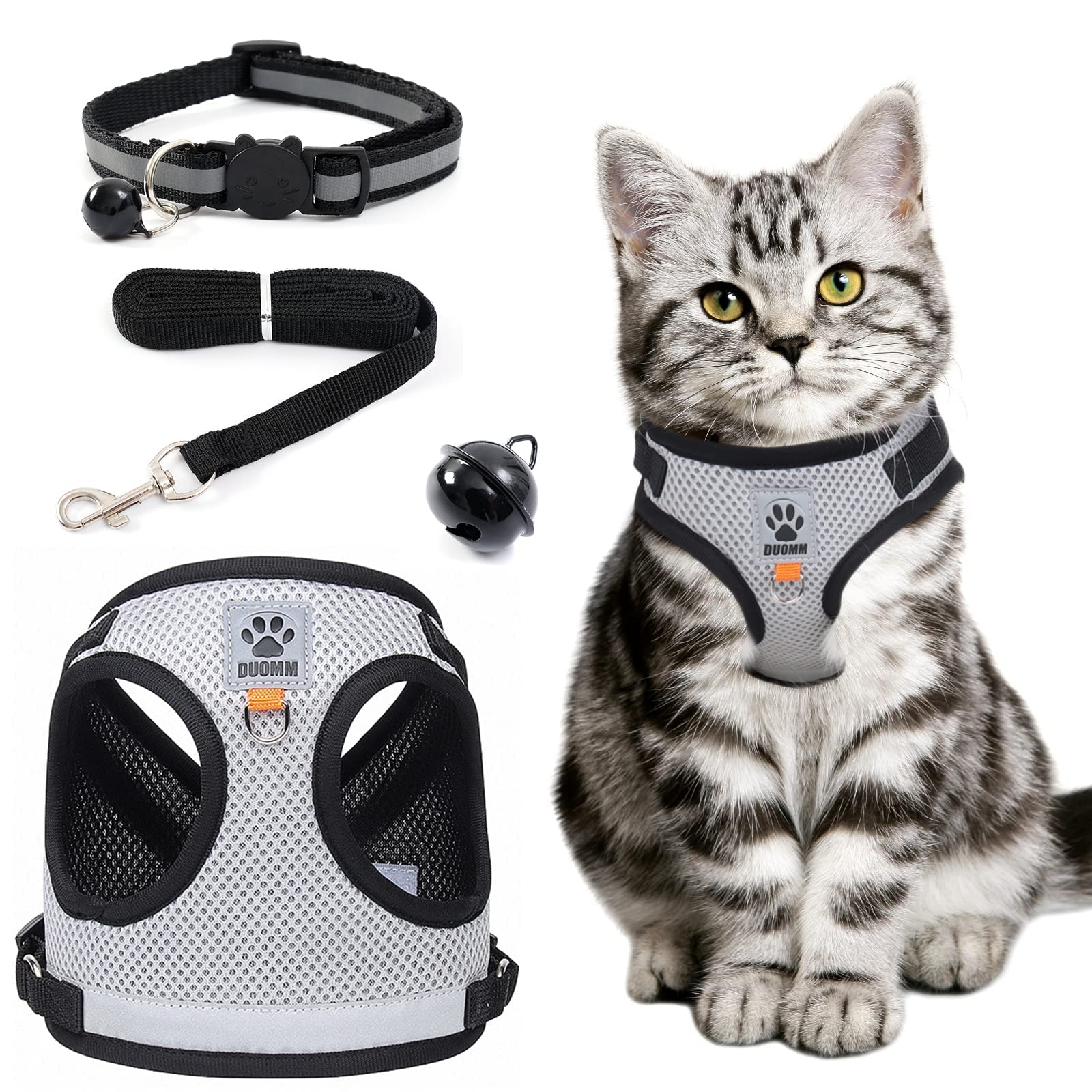 LFBEST Cat Harness and Lead Set, Adjustable Cat Leash Escape Proof Kitten Harness for Walking, Breathable Kitten Mesh Vest Lead with Reflective Stripe and Leash Set for Small Medium Pets (M)