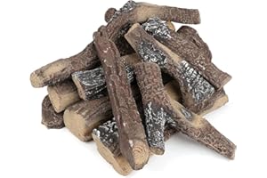 UNIFLASY Gas Fireplace Logs 10pcs Fake Fireplace Logs Faux Electric Fireplace Logs for Gas Fireplace Insert, Large Ceramic Wood Fake Fire Logs for Outdoor Fire Pit Firebowl Indoor Fireplace Decoration
