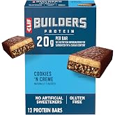 CLIF BUILDERS Protein Bars, Cookies 'N Creme, 20g Protein, 12ct | 20g Plant Based Protein, No Artificial Sweeteners, Gluten Free, Non-GMO, Low Glycemic, No High Fructose Corn Syrup