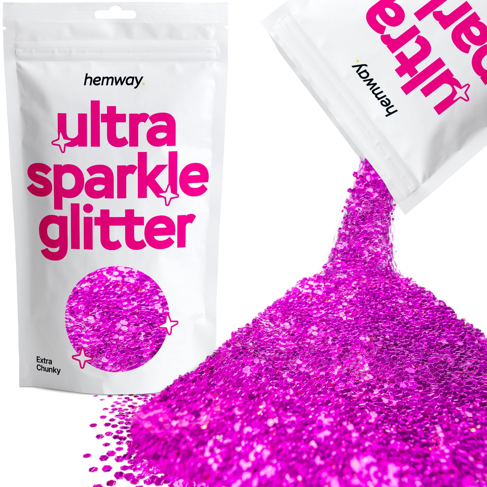 Hemway Ultra Sparkle Glitter Fuchsia Pink 100g Extra Chunky | Glitter for Arts & Craft, Makeup, Nail Art, Crafting, Card Making, Sparkle Decoration