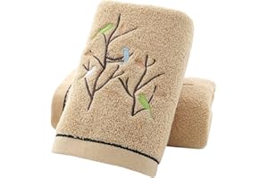 Pidada Hand Towels Set of 2 Embroidered Bird Tree Pattern 100% Cotton Absorbent Soft Decorative Towel for Bathroom (Brown)