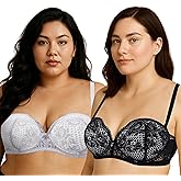 Curve Muse Women's Plus Size Add 1+ Cup Push Up Perfect Shape Underwire Lace Bra