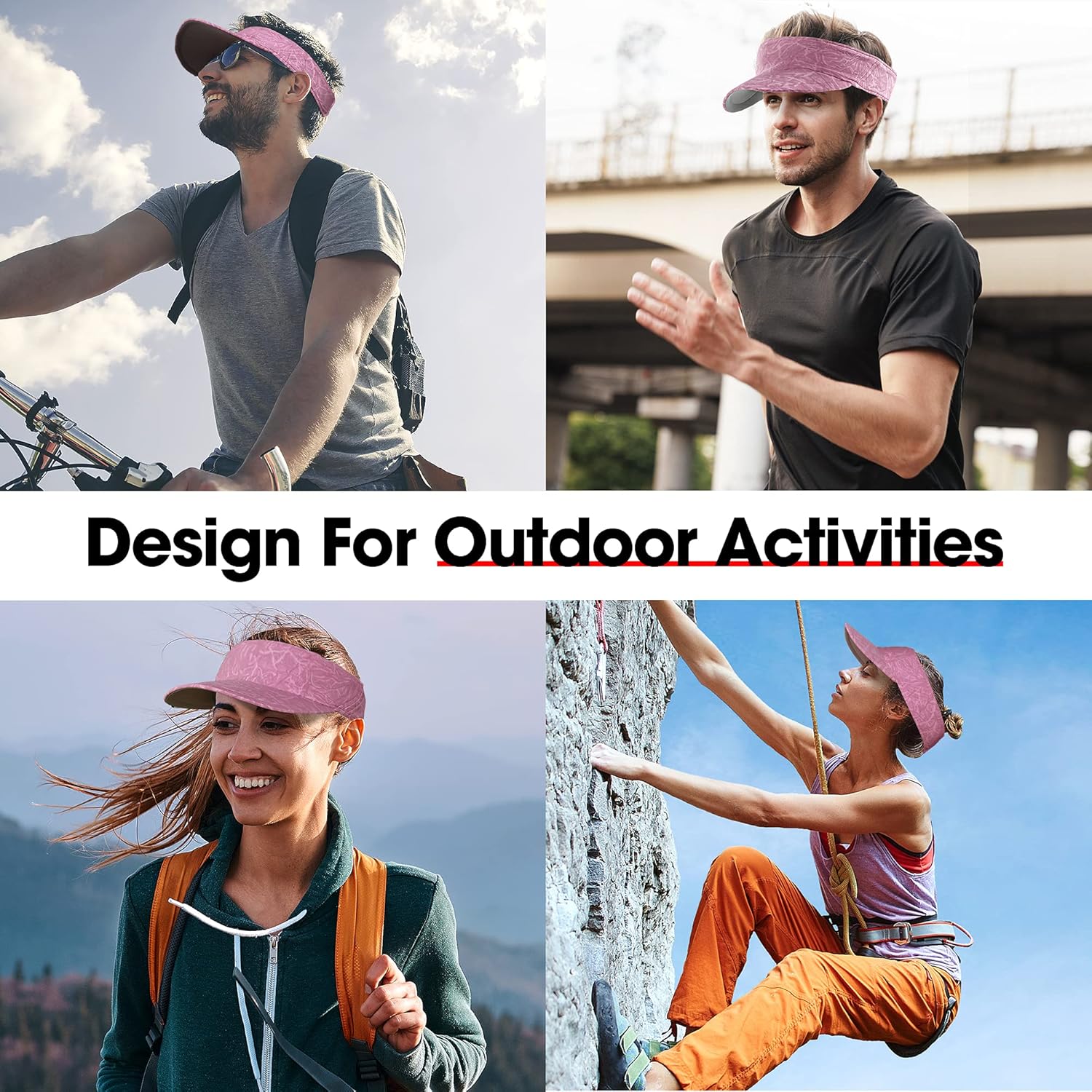 Arcweg Sun Visors for Women and Ladies Foldable Sports Visor Caps Sun Hat UV Protection Adjustable Visor Hat for Golf Cycling Fishing Tennis Running Jogging and Other Sports Pink: Clothing