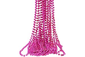 GiftExpress 12 pack of Mardi Gras Beads Necklace, Metallic Hot Pink Beaded Necklace, Mardi Gras Throws, Party Beads Costume N