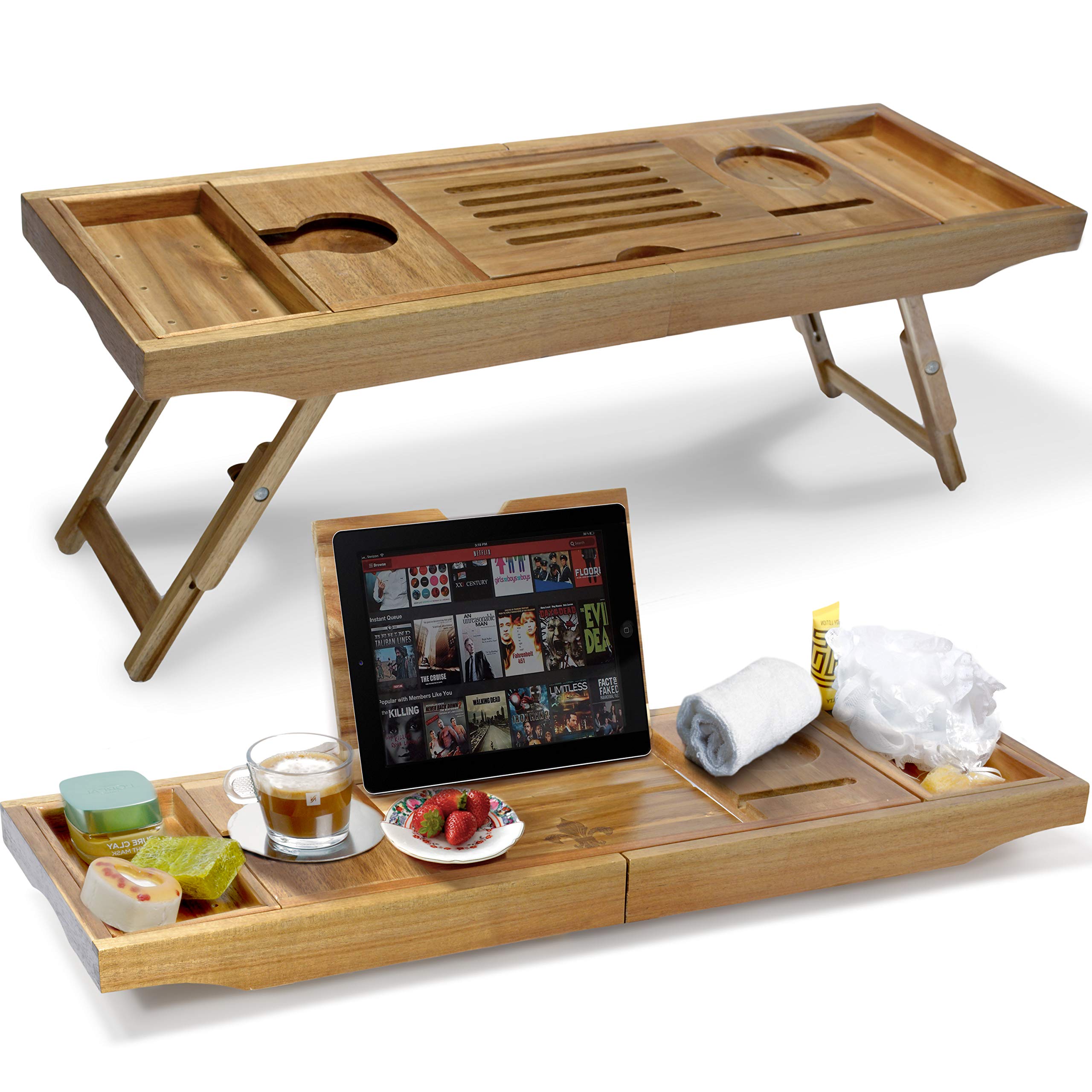 Buy Acacia Bath Caddy Tray & Laptop Bed Desk Original Patented 2 In 1