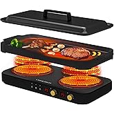 COOKTRON 1800W Induction Cooktop 2 Burner with Removable Cast Iron Griddle Pan Non-Stic Smokeless, Portable Induction Cooktop