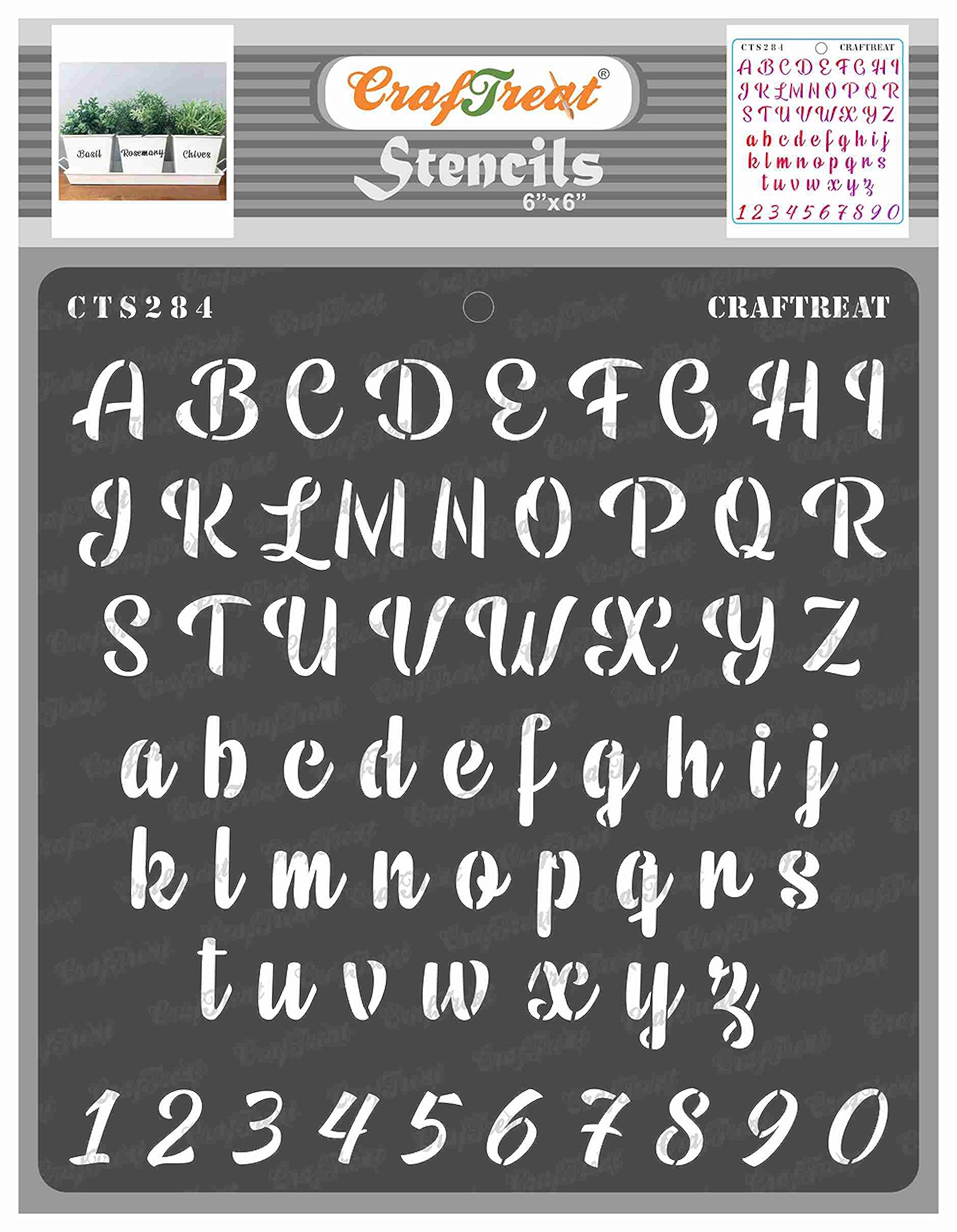 CrafTreat Reusable Number and Letter Stencils 6x6 Inch for Painting on Wood, Canvas, Paper, Fabric, Wall and Tile - Chalk Caps Alpha - DIY Art and Craft Stencils for Letters and Numbers Patterns