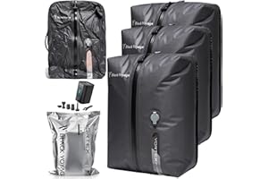 BLACKVOYAGE Black Voyage Reusable Vacuum Compression Travel Bag for Carry-On Suitcase and Backpack, Recycled IP67 Waterproof Space Saver Vacpack (3-Pack, 18L - Pump Included)