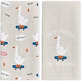 LKETW Silly Goose on The Loose Decoration Kitchen Towels Dish Towels, Goose Lover Gifts Hand Towels for Bathroom Kitchen Home Decor, Silly Goose Decor Hand Tea Towels Set of 2, 16x24inch