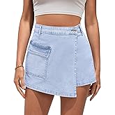 luvamia Denim Skorts for Woman Cargo Faux Wrap Jean Skort Skirts Stretchy High Waisted Skirt Shorts Country Concert Wear