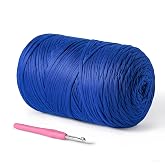 800g T-Shirt Yarn for Crocheting Crafts/Bags/Basket/Coaster,Hand Knitting Tshirt Yarn for Crochet,228yds T Shirt Yarns with High Elastic Thick Yarns Polyester Fabric（ Sapphire Blue）