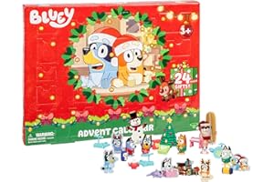 Bluey's Advent Calendar, Find 4 Mini Figures - Bluey, Bingo, Muffin And Socks, 12 Other Accessories, 3 paper standees and 5 s