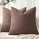 ANRODUO Pack of 2 Decorative Textured Pillow Covers Soft Chocolate Brown Euro Square Accent Solid Chenille Cushion Cover Cozy Farmhouse Pillow Case for Couch Sofa Bed Living Room Home Decor 24x24 Inch