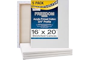 U.S. Art Supply 16 x 20 inch Stretched Canvas Super Value 5-Pack - Triple Primed Professional Artist Quality White Blank 5/8" Profile, 100% Cotton, Heavy-Weight Gesso - Acrylic Pouring, Oil Painting