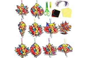 EggSun 36 Sets Fall Thanksgiving Maple Leaf Suncatchers Craft Kit for Kids Ornaments Stained Glass Window Arts and Crafts Kit for Classroom Holiday Projects Home Party Favors Decorations Ages 4 8 12