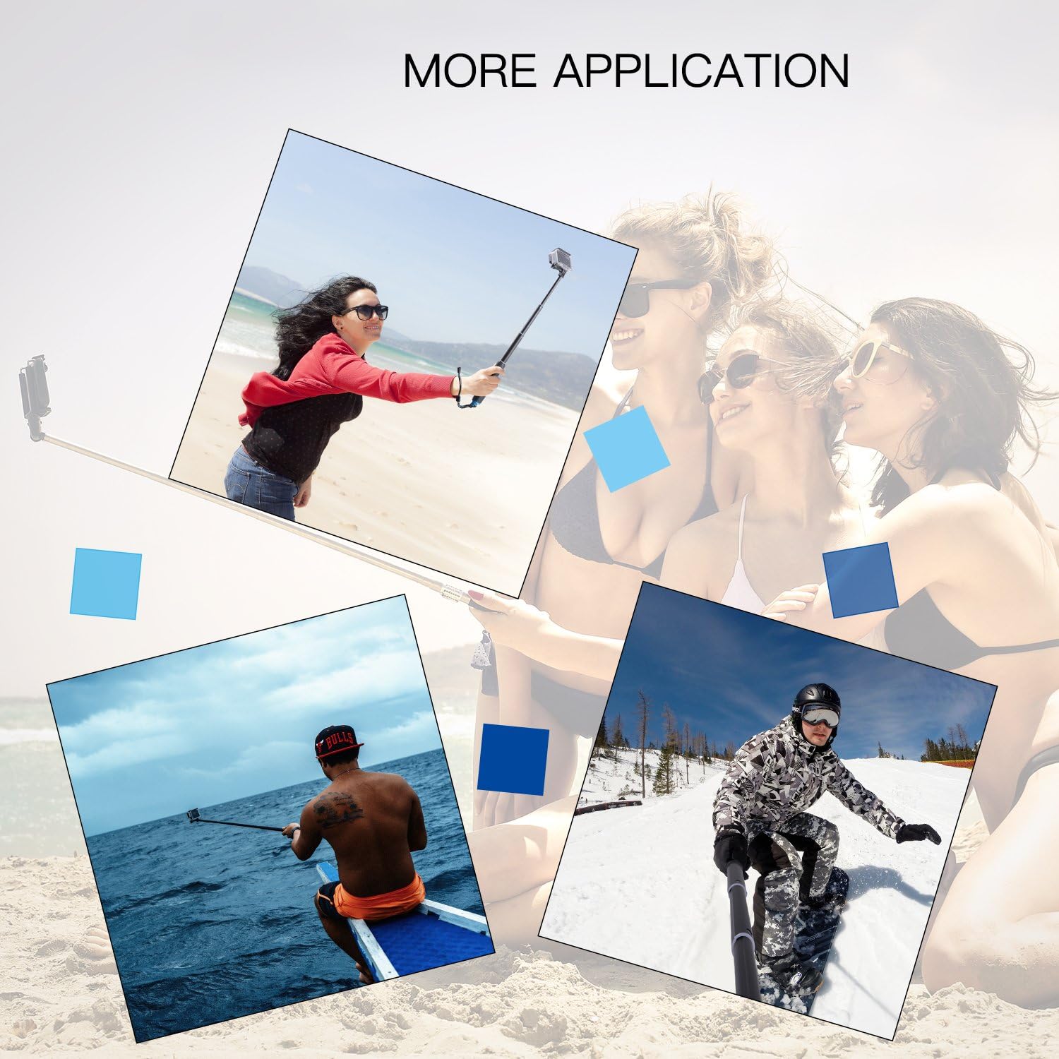 Trehapuva Selfie Stick, 19” Waterproof Hand Grip Adjustable Extension Monopod Pole Compatible With GoPro Hero(2018) Hero 7 6 5 4 3+3 2 1 Session, AKASO, Xiaomi Yi,SJCAM SJ4000 SJ5000 SJ6000 More(Blue)