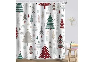 Atwqevon Christmas Shower Curtain, Christmas Tree Shower Curtain Set, Winter Shower Curtains for Bathroom, Xmas Tree Snowflake Bathroom Shower Curtain Sets, Shower Curtains Bathroom Decor 72x72 inch