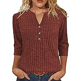 XMTOPYE Womens Sweaters 3/4 Length Sleeve Tops Fall Fashion V Neck Casual Sweatshirt Winter Clothes