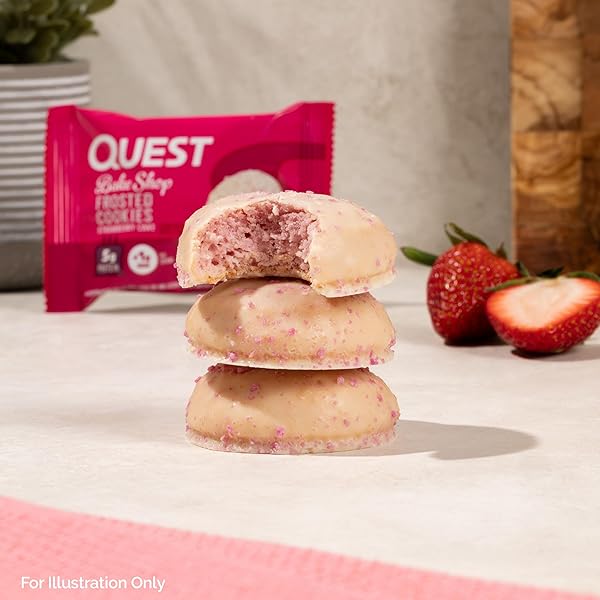 QUEST NUTRITION FROSTED PROTEIN COOKIES, STRAWBERRY CAKE, 1G SUGAR, 11G PROTEIN, 2G NET CARBS, GLUTEN FREE, 8 COUNT