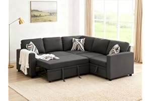 Trygoal Sectional Sleeper Sofa with Pull Out Bed, L Shape Convertible Couch with Storage Chaise, Comfy Sleeper Couch, 2 in 1 Pull Out Sofa Bed with 5 Seats, for Living Room, Apartment, Black Gray