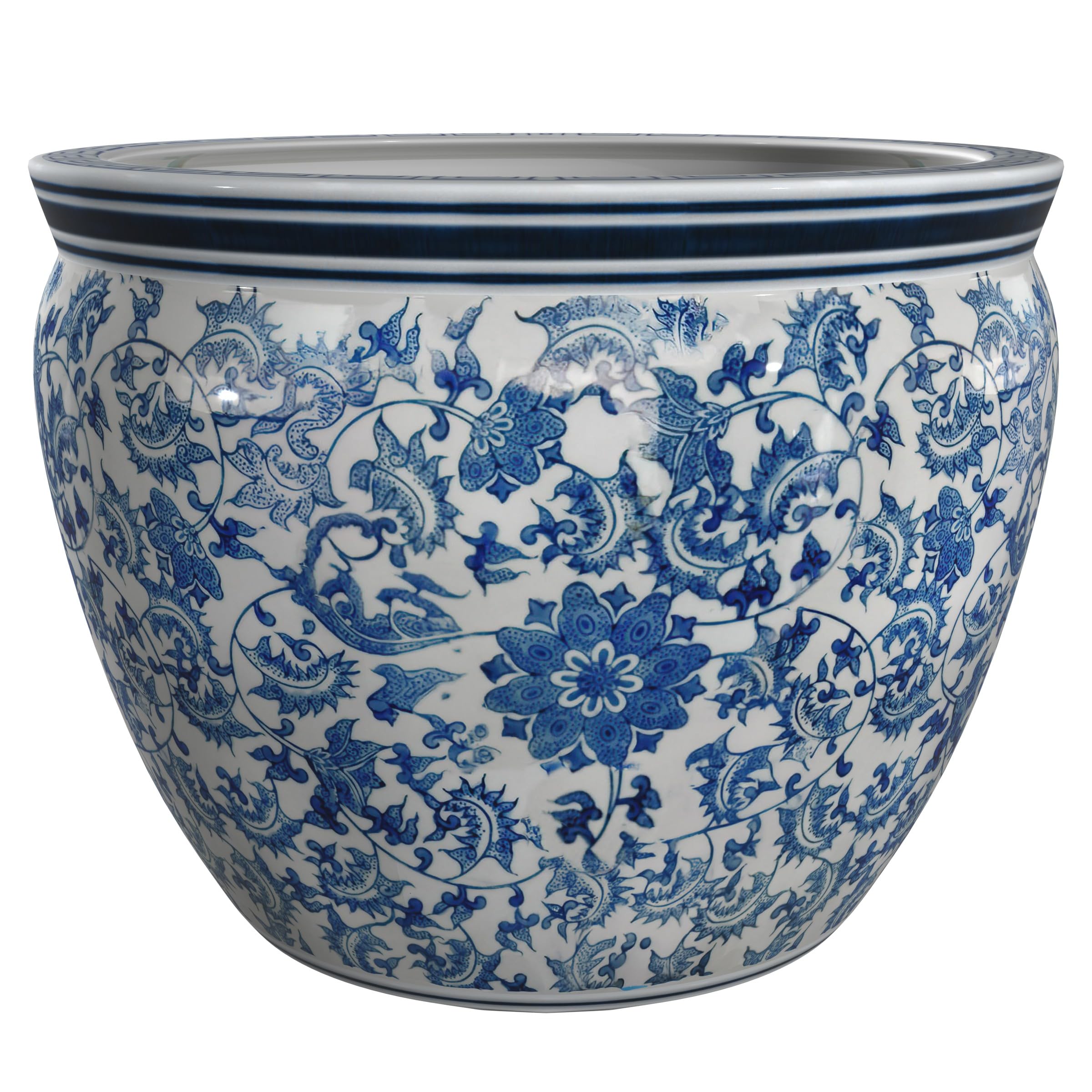 Red Lantern 8" Fishbowl - Blue and White Floral Image