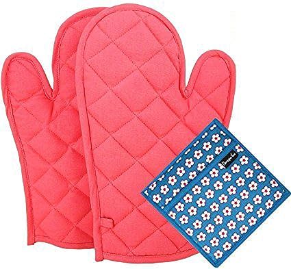 DM COOL Cotton Quilt Oven Glove and Pot Holder (33 x 16cm) - Set of 2