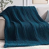 Negwoo Chunky Knit Throw Blanket, 50''*60'' Knitted Throw Chenille Yarn for Bed Couch, Handmade Peacock Blue Crochet Big Thick Blanket, Machine Washable Cute Comfy Blanket for Home Decor