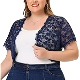 Agnes Orinda Plus Size Lace Cardigan for Women Elegant Short Sleeve Sheer Floral Lace Bolero Shrug Top