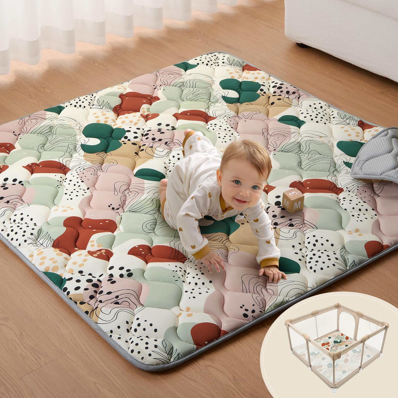Photo 1 of Blissful Diary Baby Play Mats for Floor, 50x50 Inch Crawling Mat for Playpen, Thicken Padding Foam Playmats for Babies and Toddlers, Modern Abstract