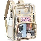 NEOREAL Clear Backpack Large Capacity Heavy Duty Transparent PVC Backpack with Leather Trim for Women College Work Travel